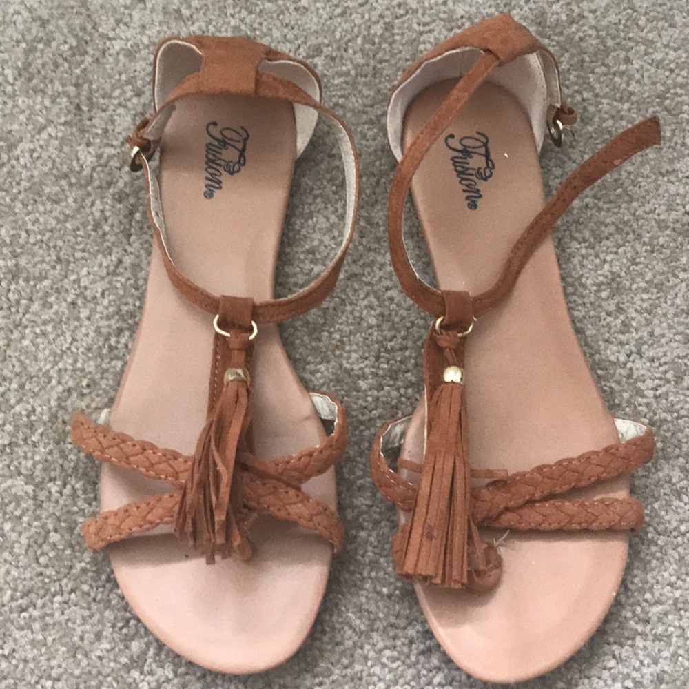 Brown fringe sandals